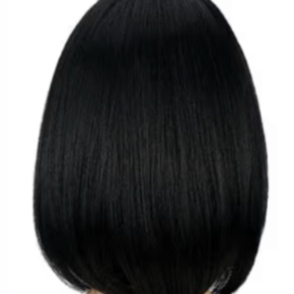 Sleek Black Bob Wig Straight Black 12 Inch Cute Natural Synthetic Hair - Picture 4 of 5